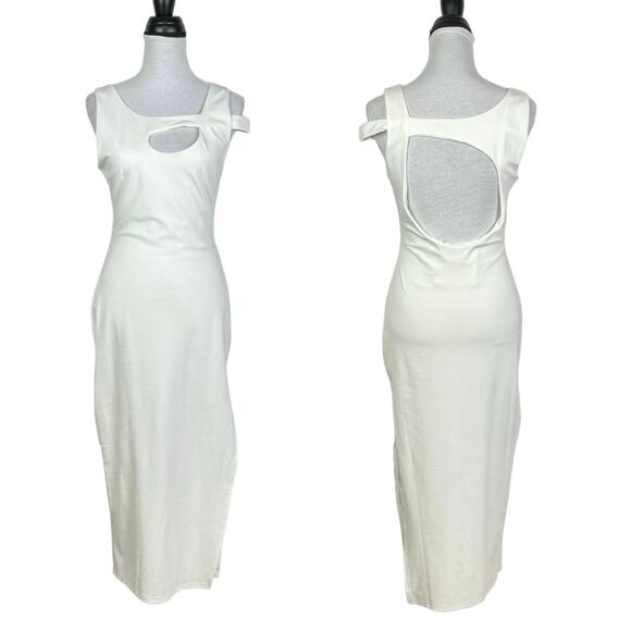 Runaway the Label | NWT Lyla Ivory White Side Slit Keyhole Body-con Midi Dress - Picture 3 of 16
